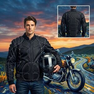 First Racing Mesh Motorcycle Jacket Men Large Black Armored Vented Quilted Liner